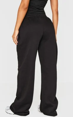 PrettyLittleThing Petite Embroidered Wide Leg Sweatpants Black