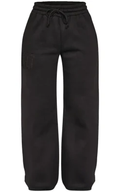 PrettyLittleThing Petite Embroidered Wide Leg Sweatpants Black