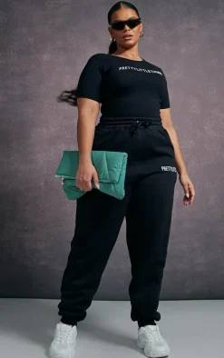 PrettyLittleThing Black Sweatsuits*Plus Cap Sleeve Bodysuit