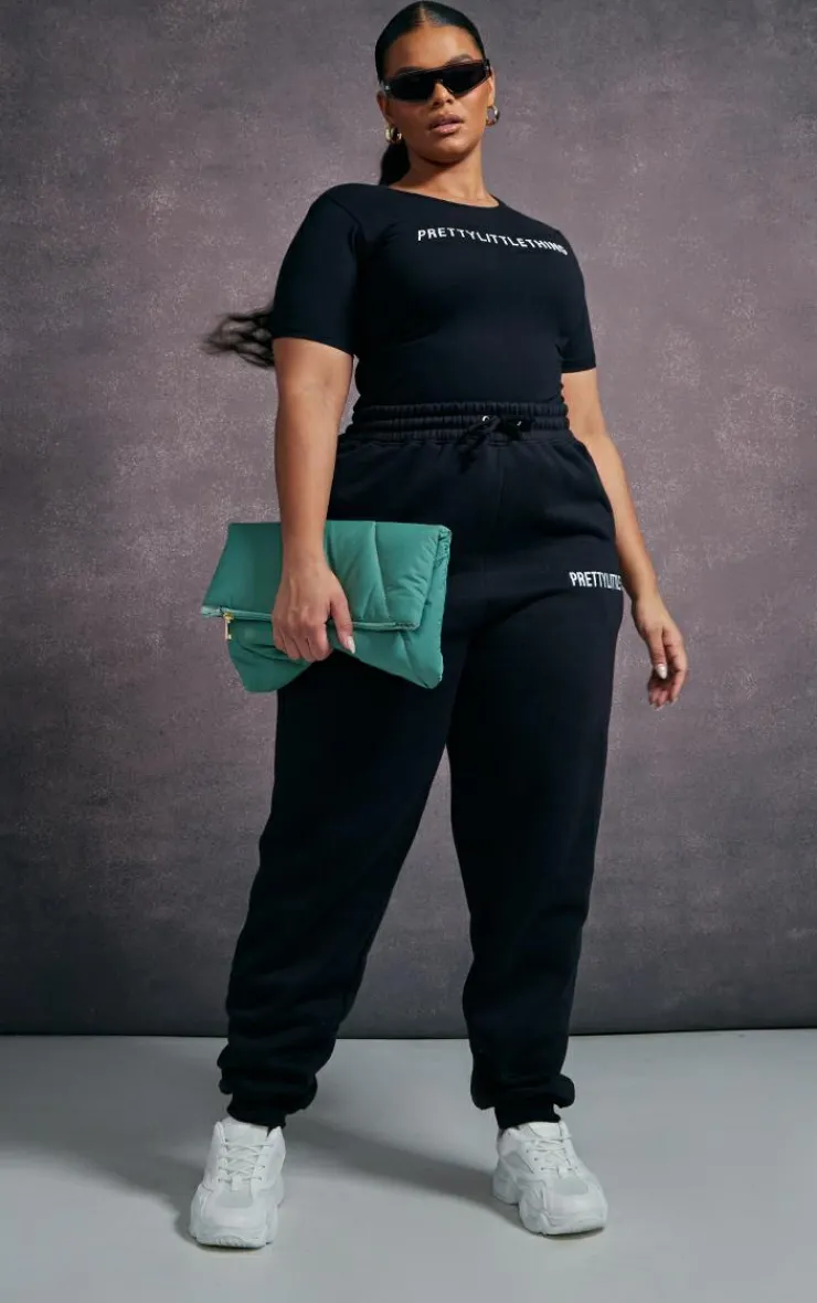 New PrettyLittleThing Plus High Waisted Cuffed Sweatpants Black