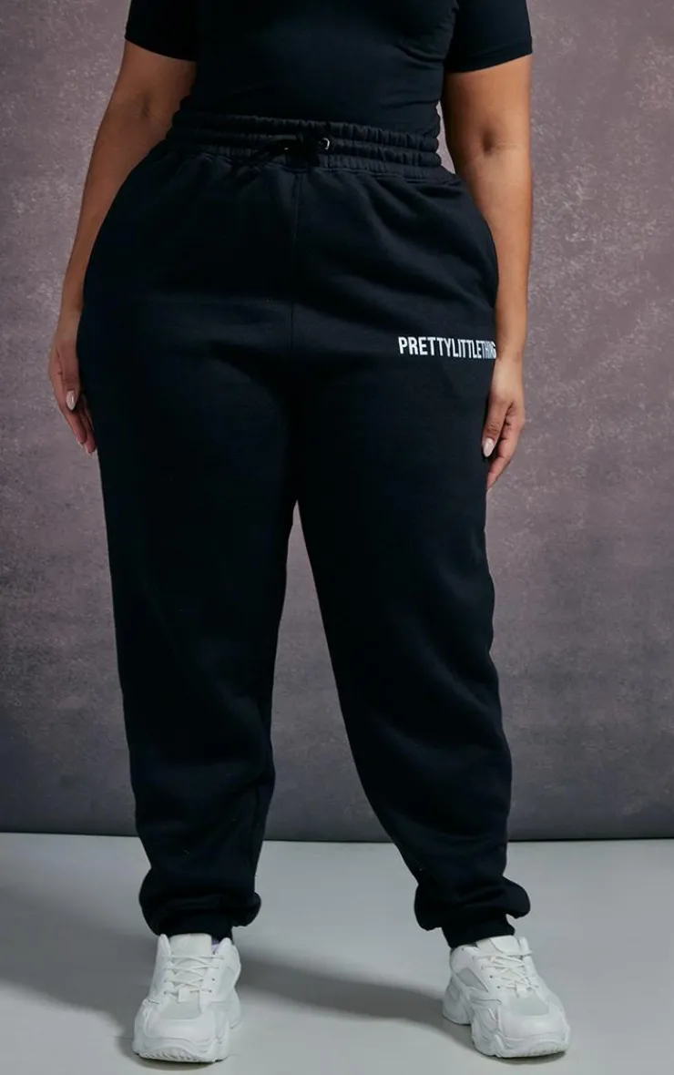 New PrettyLittleThing Plus High Waisted Cuffed Sweatpants Black