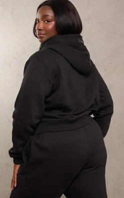 Online PrettyLittleThing Plus Badge Detail Hoodie Black