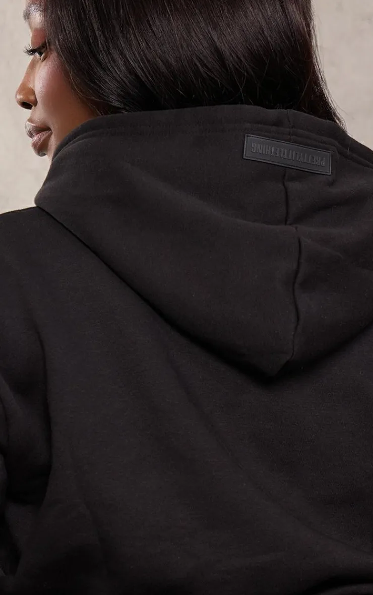 Online PrettyLittleThing Plus Badge Detail Hoodie Black