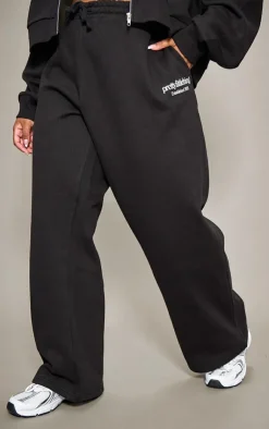 Hot PrettyLittleThing Plus Printed Premium Wide Leg Sweatpants Black