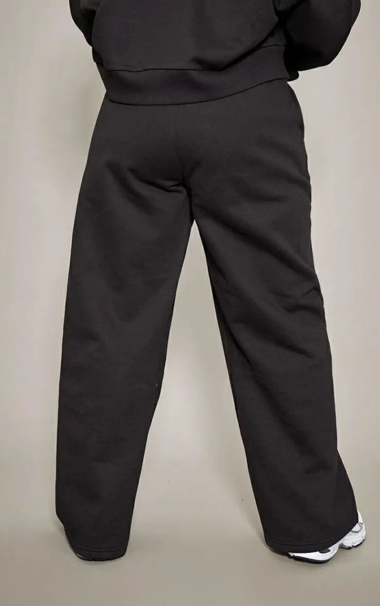 Hot PrettyLittleThing Plus Printed Premium Wide Leg Sweatpants Black