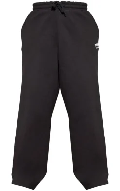 Hot PrettyLittleThing Plus Printed Premium Wide Leg Sweatpants Black