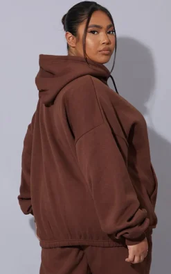 PrettyLittleThing Plus Oversized Fit Graphic Printed Hoodie Chocolate