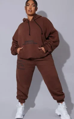 PrettyLittleThing Plus Oversized Fit Graphic Printed Hoodie Chocolate