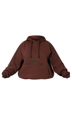 PrettyLittleThing Plus Oversized Fit Graphic Printed Hoodie Chocolate