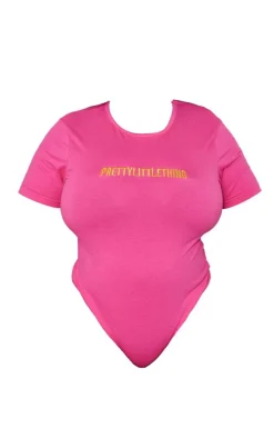 PRETTYLITTLETHING Plus Hot Pink Cap Sleeve Bodysuit
