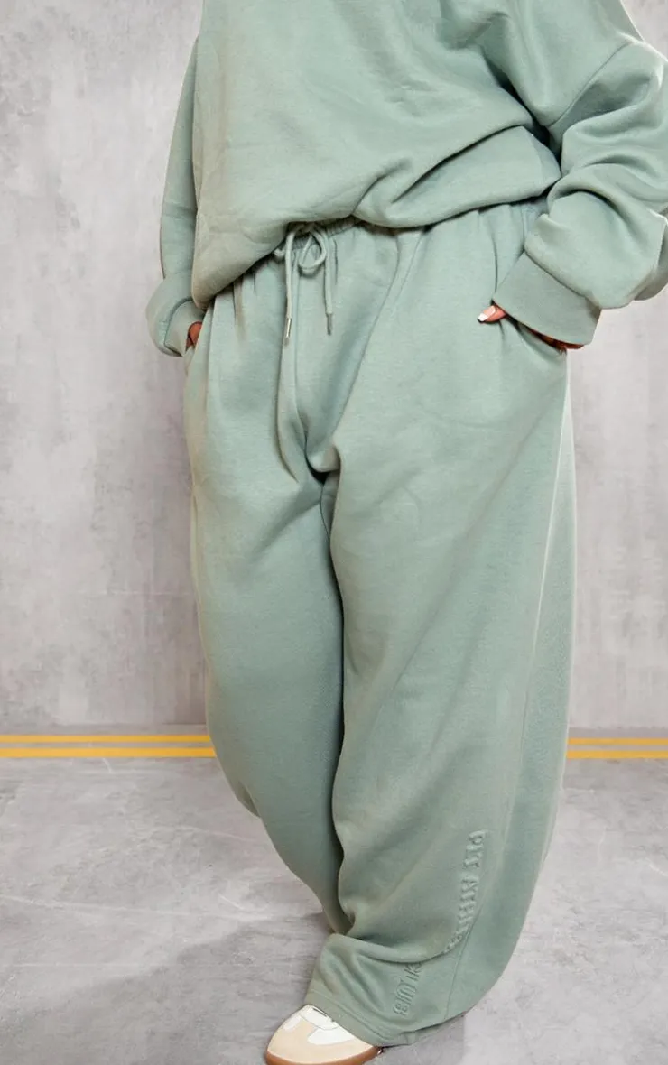 Best PrettyLittleThing Plus Sage Athletics Club Embossed Sweatpants Sage Green