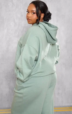 Outlet PrettyLittleThing Plus Sage Athletics Club Embossed Oversized Hoodie Sage Green