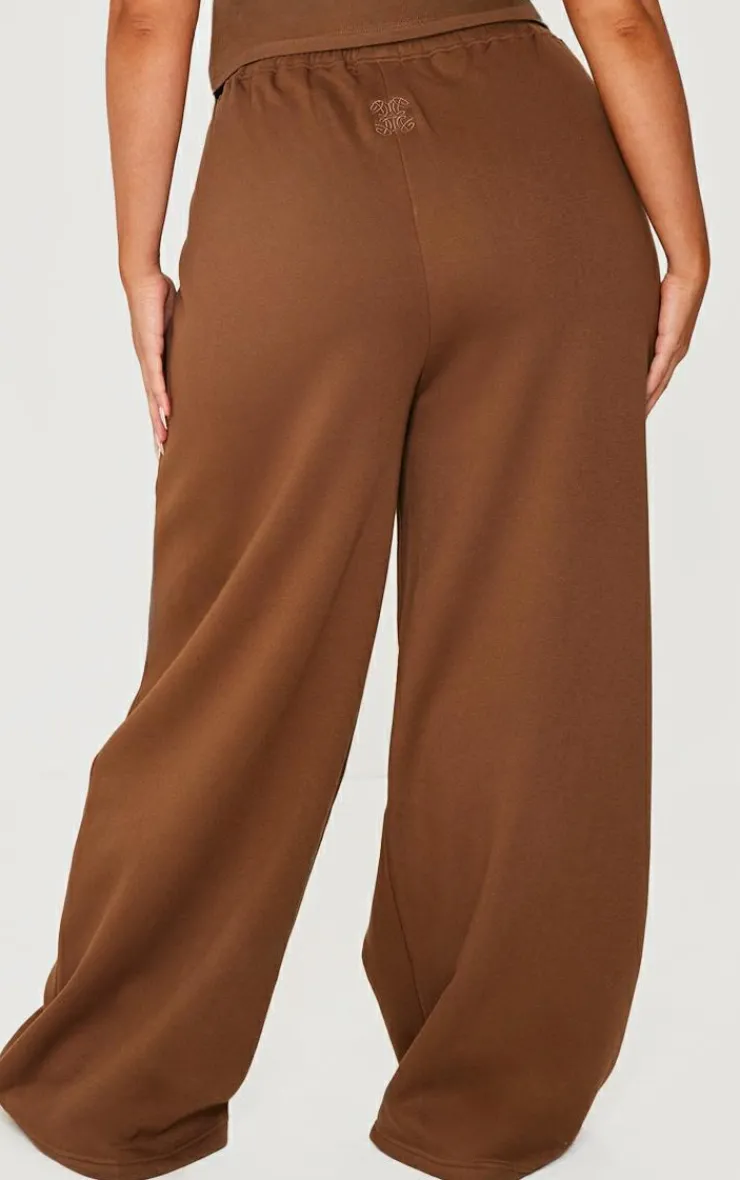 PrettyLittleThing Plus Embroidered Wide Leg Sweatpants Taupe