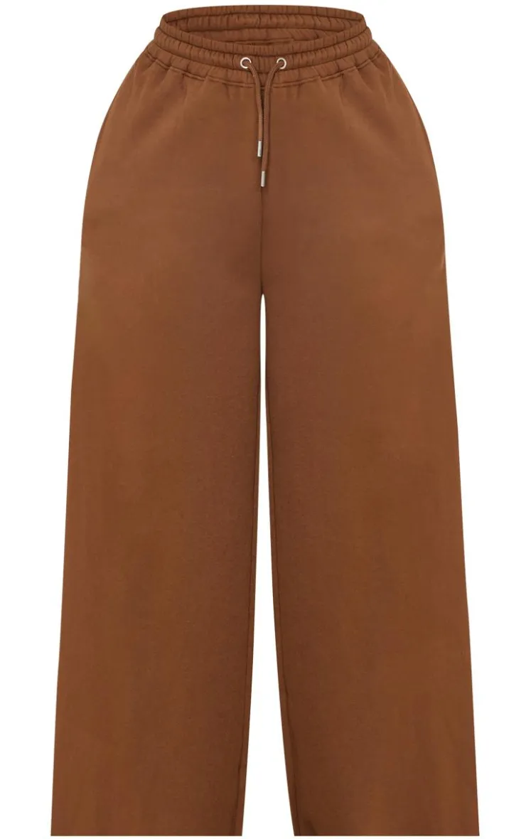 PrettyLittleThing Plus Embroidered Wide Leg Sweatpants Taupe