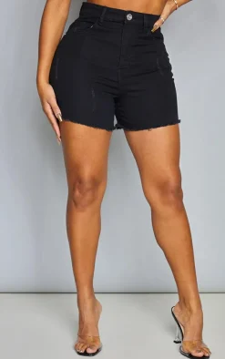PRETTYLITTLETHING Shape Black Denim High Waisted Mom Shorts