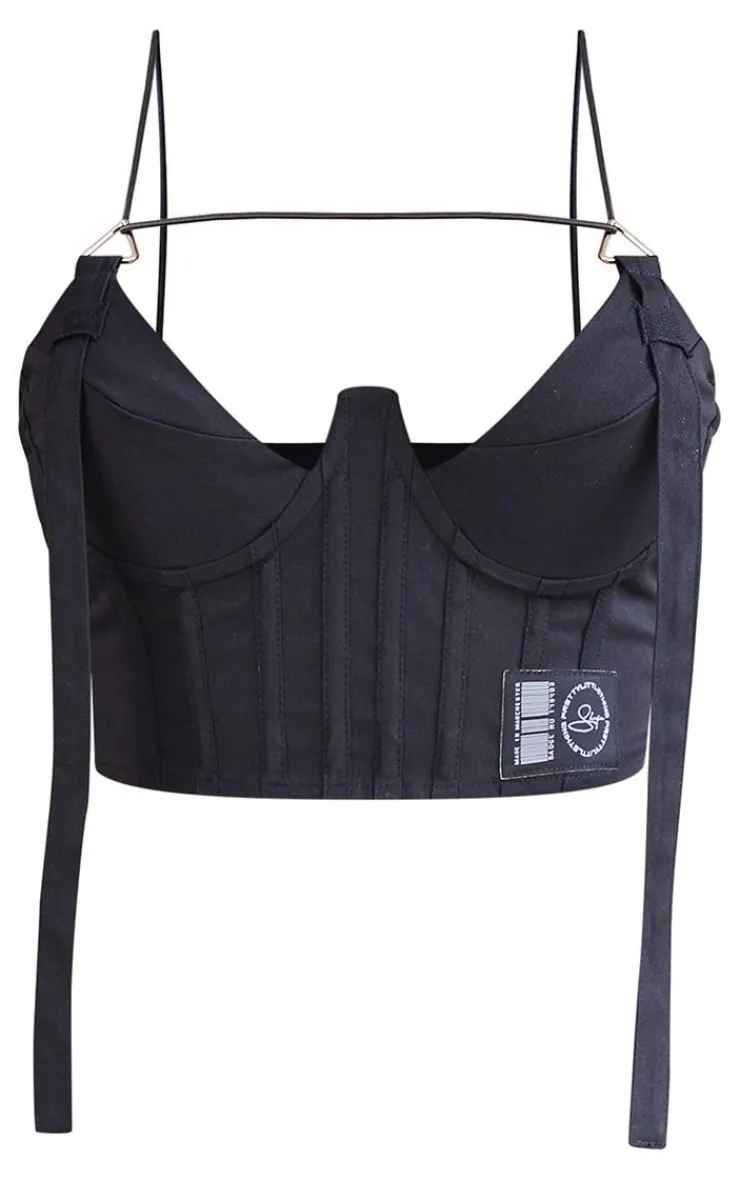 Discount PrettyLittleThing Shape Buckle Detail Cargo Corset Black