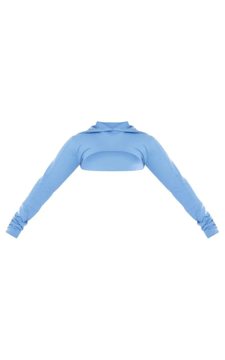 New PrettyLittleThing Shape Soft Cotton Extreme Cropped Hoodie Blue