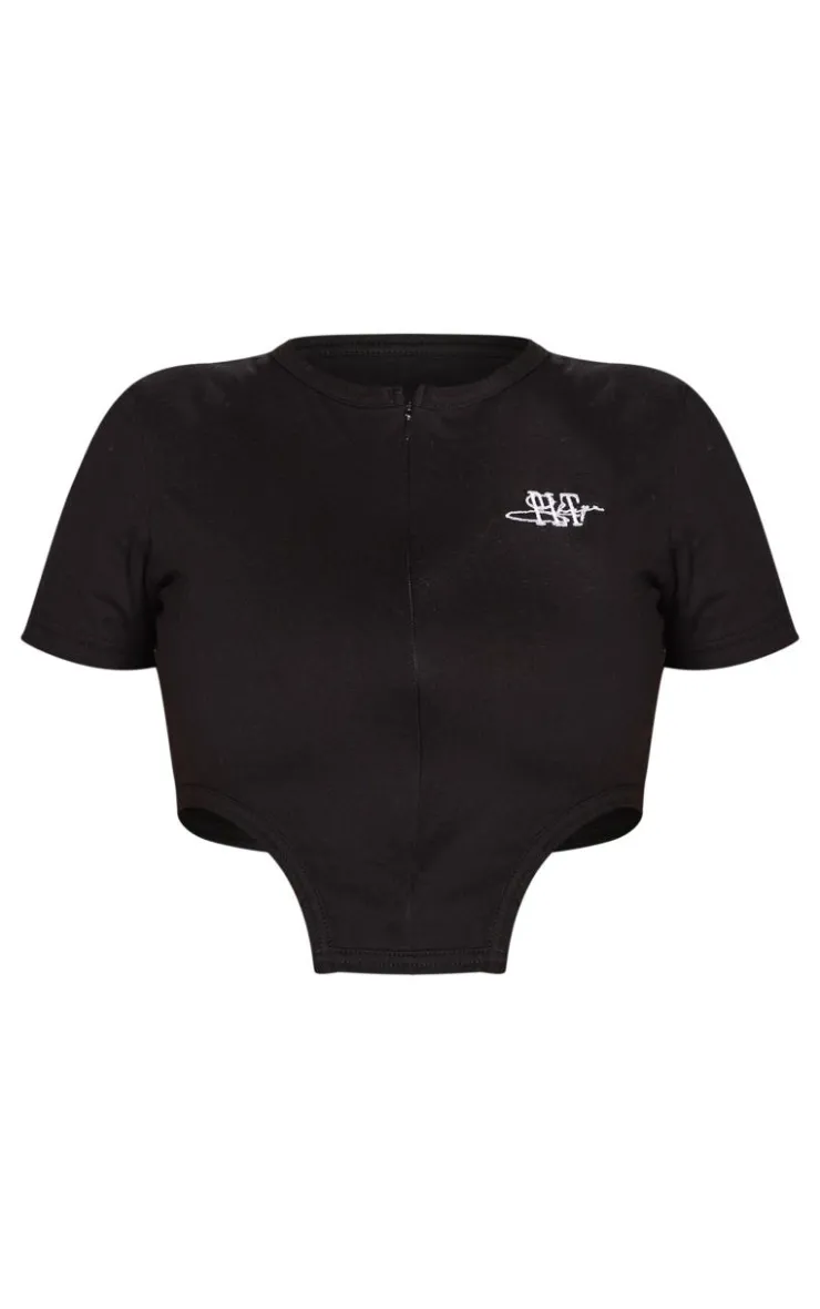Online PrettyLittleThing Shape Cotton T Shirt Crop Top Black