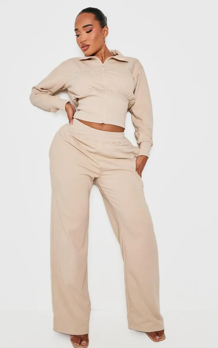 Sale PrettyLittleThing Shape Fitted Zip Up Sweatshirt Stone