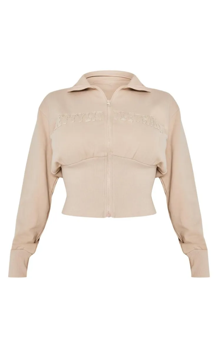 Sale PrettyLittleThing Shape Fitted Zip Up Sweatshirt Stone