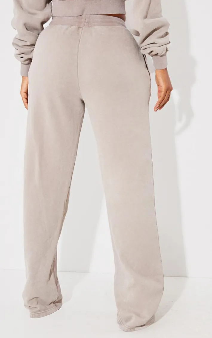 PRETTYLITTLETHING Shape Taupe Washed Wide Leg Sweatpants