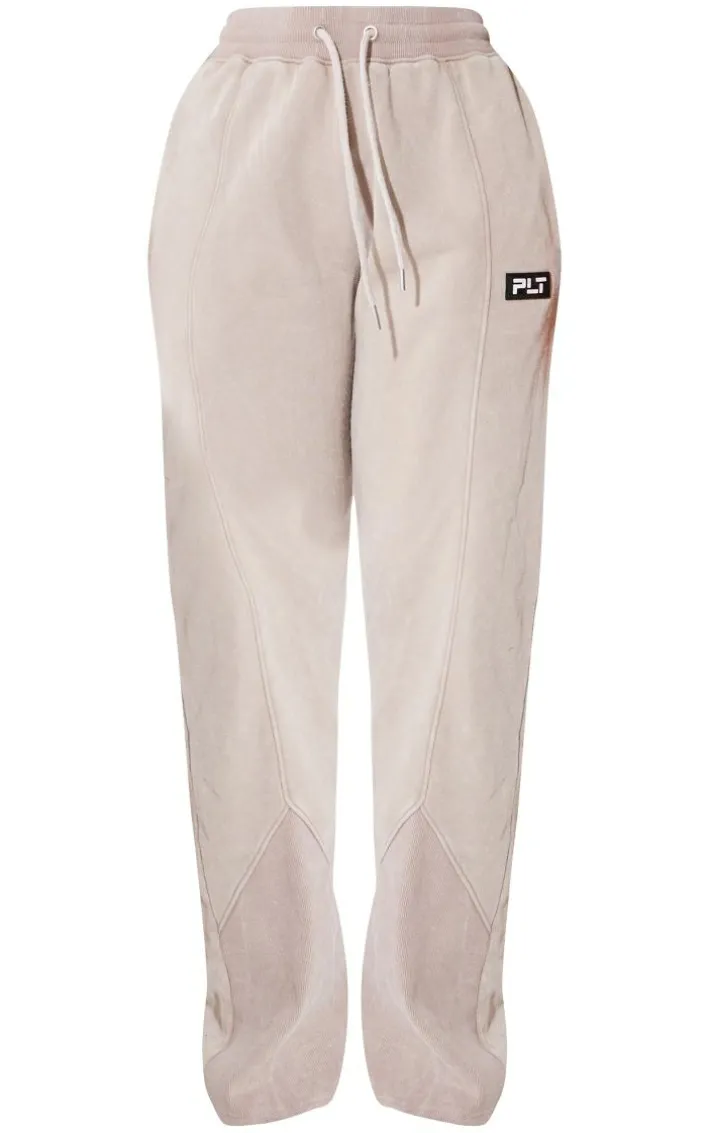 PRETTYLITTLETHING Shape Taupe Washed Wide Leg Sweatpants