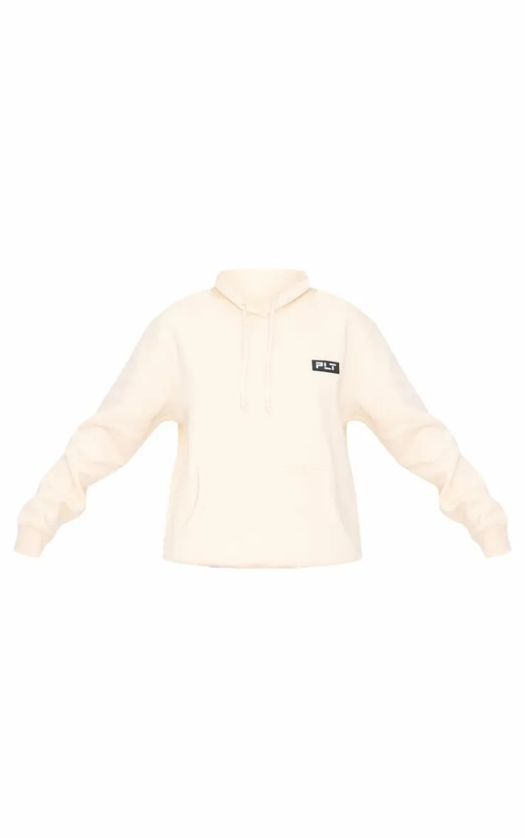 Outlet PrettyLittleThing Tall Oversized Badge Detail Hoodie Cream