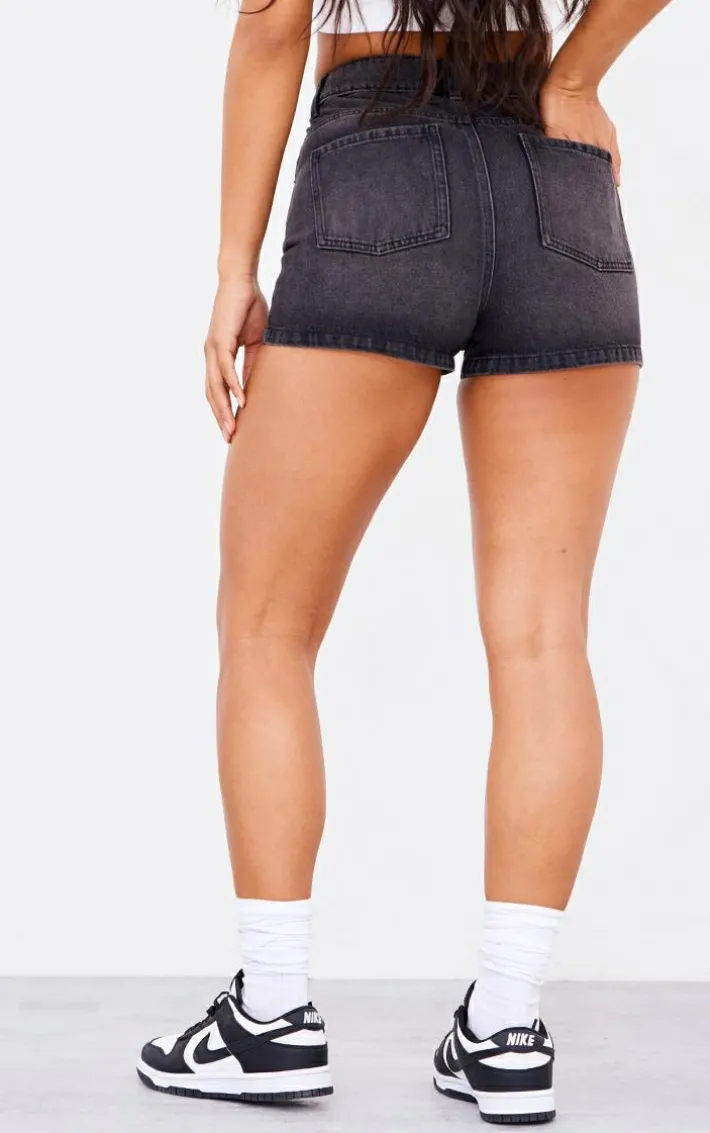 PRETTYLITTLETHING Washed Black Basic Denim Shorts