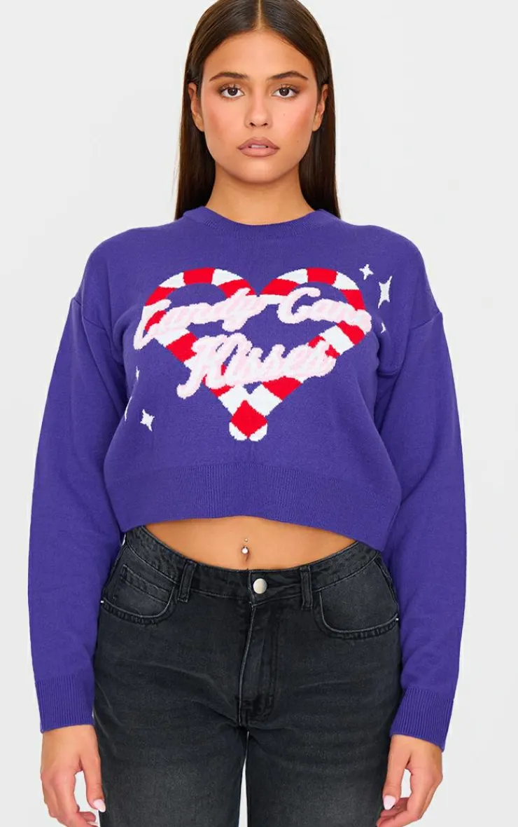 PrettyLittleThing Sweaters*Candy Cane Kisses Cropped Christmas Sweater