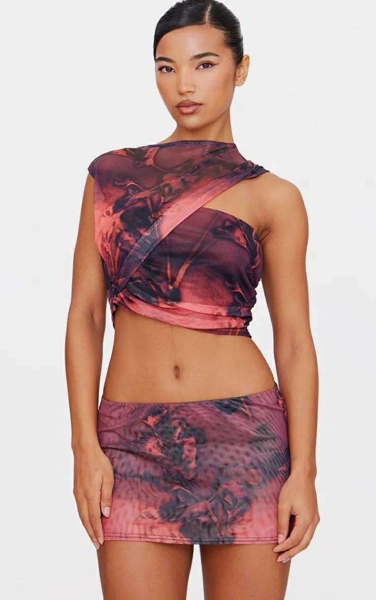 Hot PrettyLittleThing Floral Printed Micro Mini Skirt Purple