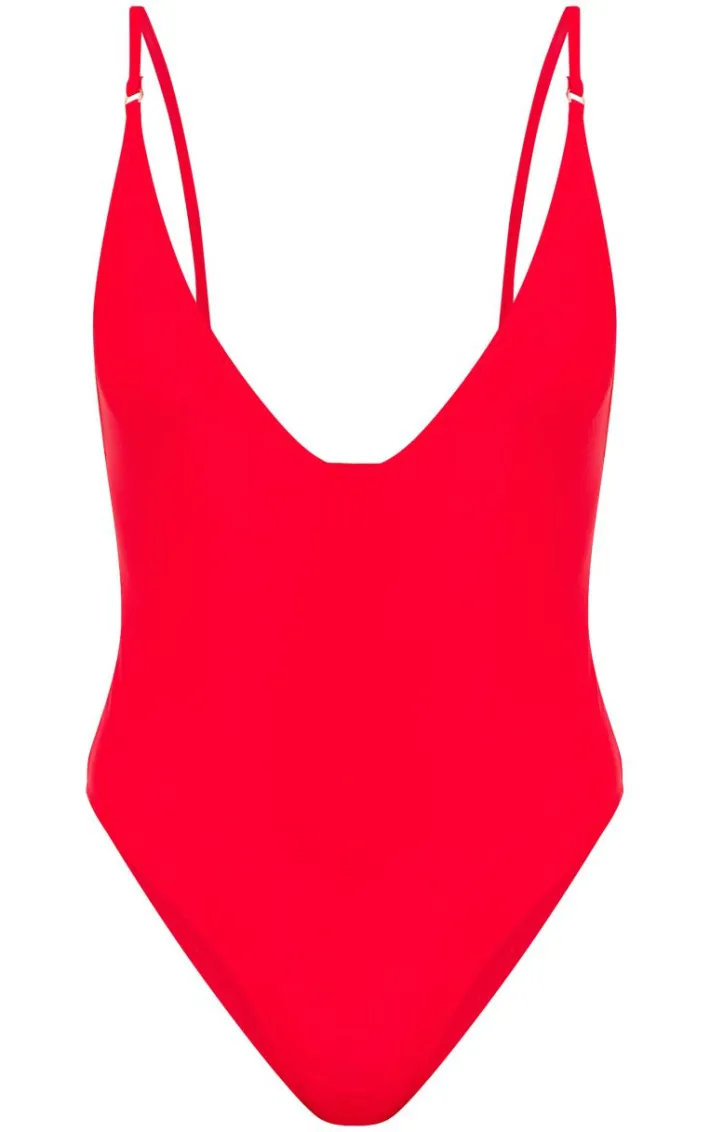 Red Basic Low Scoop Swimsuit
