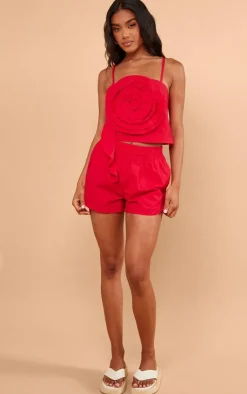 Clearance PrettyLittleThing Red Extreme Oversized Corsage Cami Top Bright Red