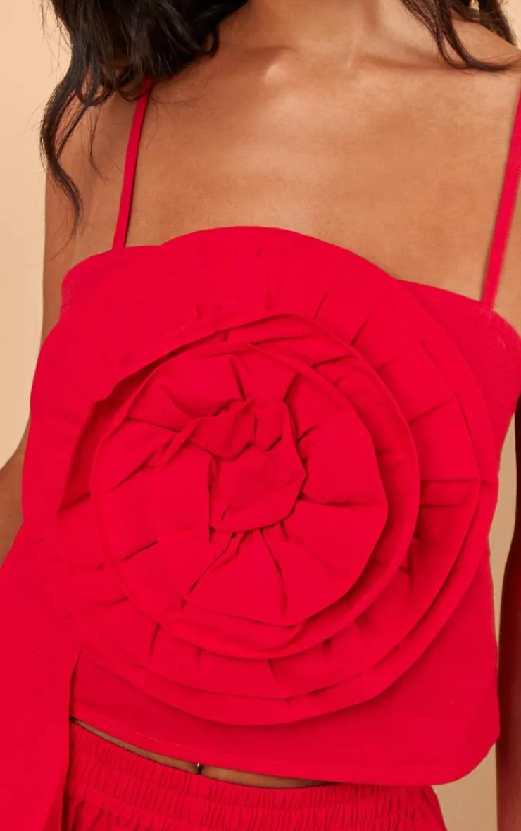 Clearance PrettyLittleThing Red Extreme Oversized Corsage Cami Top Bright Red