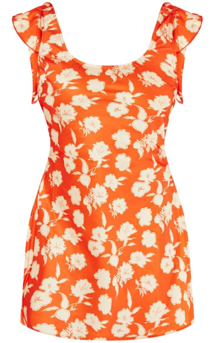 Floral Print Satin Frill Detail Low Back Shift Dress-PrettyLittleThing Outlet
