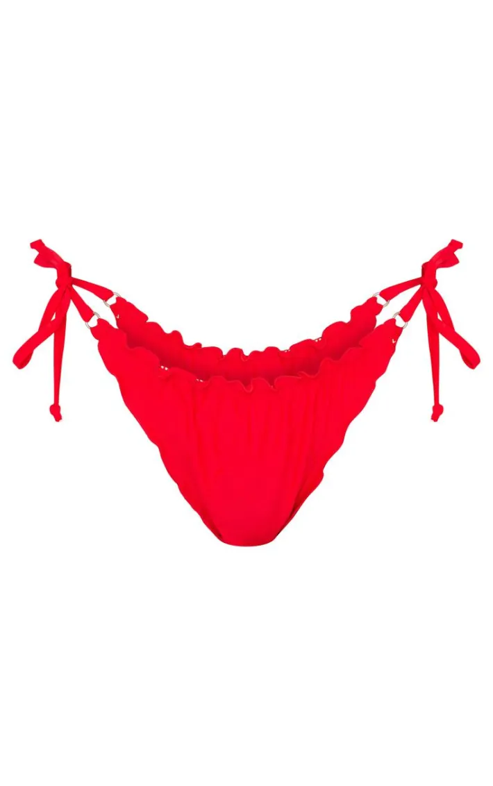 Red Frill Edge Ruched Back Bikini Bottoms