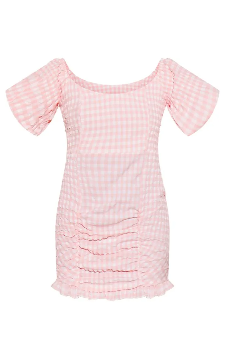 Gingham Puff Sleeve Bodycon Dress-PrettyLittleThing