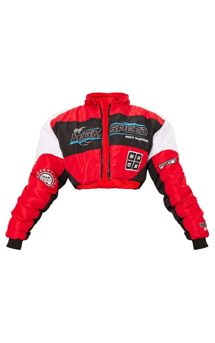 PrettyLittleThing Puffer Jackets*Graphic Front Cropped Puffer Jacket