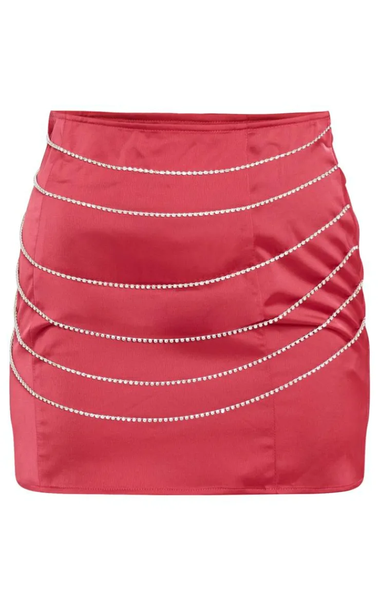 Satin Mini Skirt With Diamante Trims-PrettyLittleThing Discount