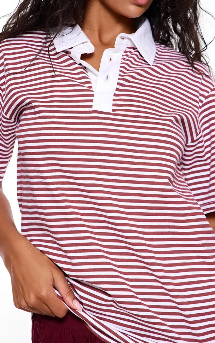 PrettyLittleThing T-Shirts*Striped Colla Oversized T Shirt