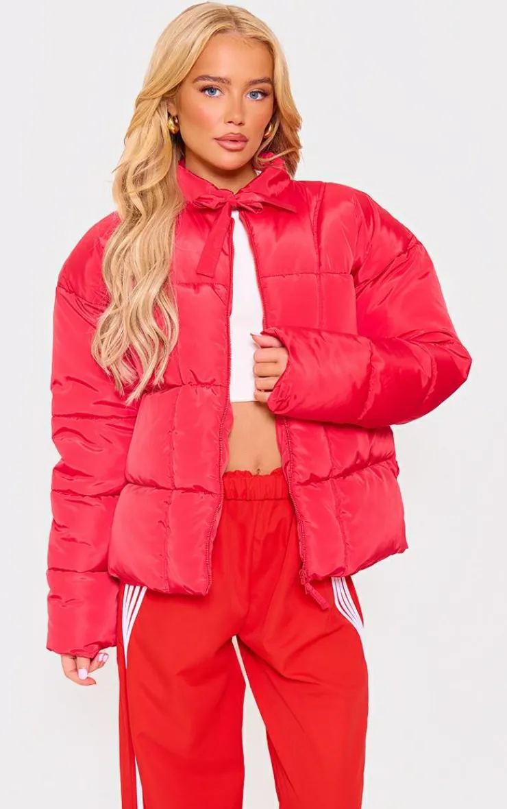 PrettyLittleThing Puffer Jackets*Tied Bow Detail Puffer Jacket