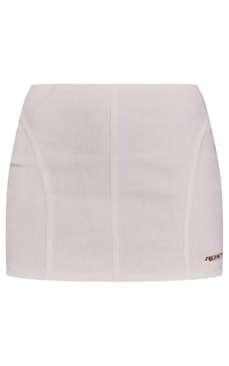 Clearance PrettyLittleThing RENEW Rib Seem Detail Mini Skirt Cream