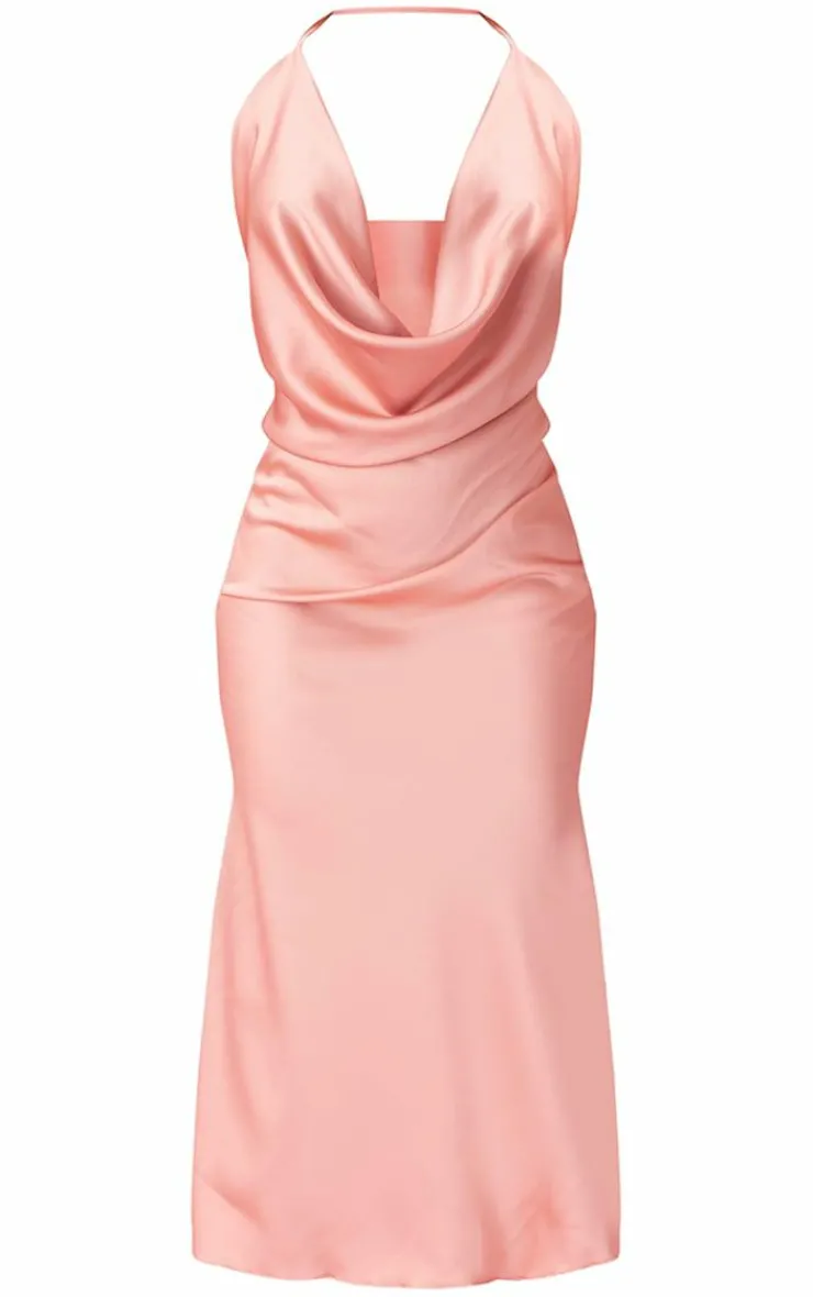 Satin Extreme Cowl Halter Maxi Dress-PrettyLittleThing Clearance