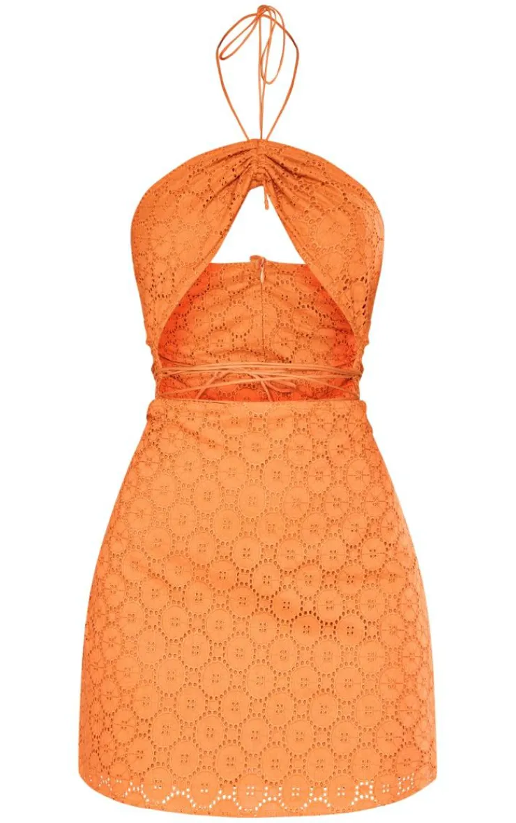 Broderie Anglaise Cut Out Strap Detail Bodycon Dress-PrettyLittleThing Clearance