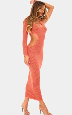 Two Tone Knit One Shoulder Cut Out Maxi Dress-PrettyLittleThing Online
