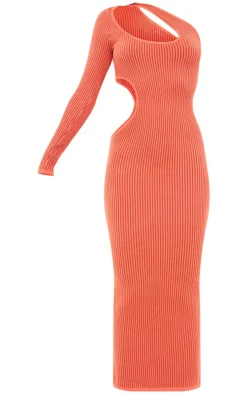 Two Tone Knit One Shoulder Cut Out Maxi Dress-PrettyLittleThing Online
