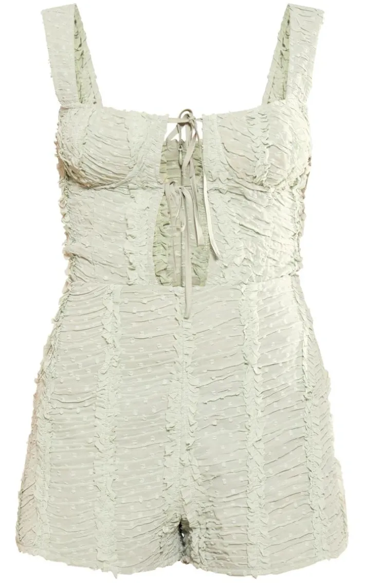 Sage Green Dobby Textured Underwired Sleevless Romper