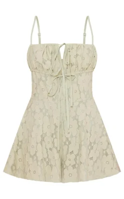 Sage Green Floral Lace Strappy Floaty Romper