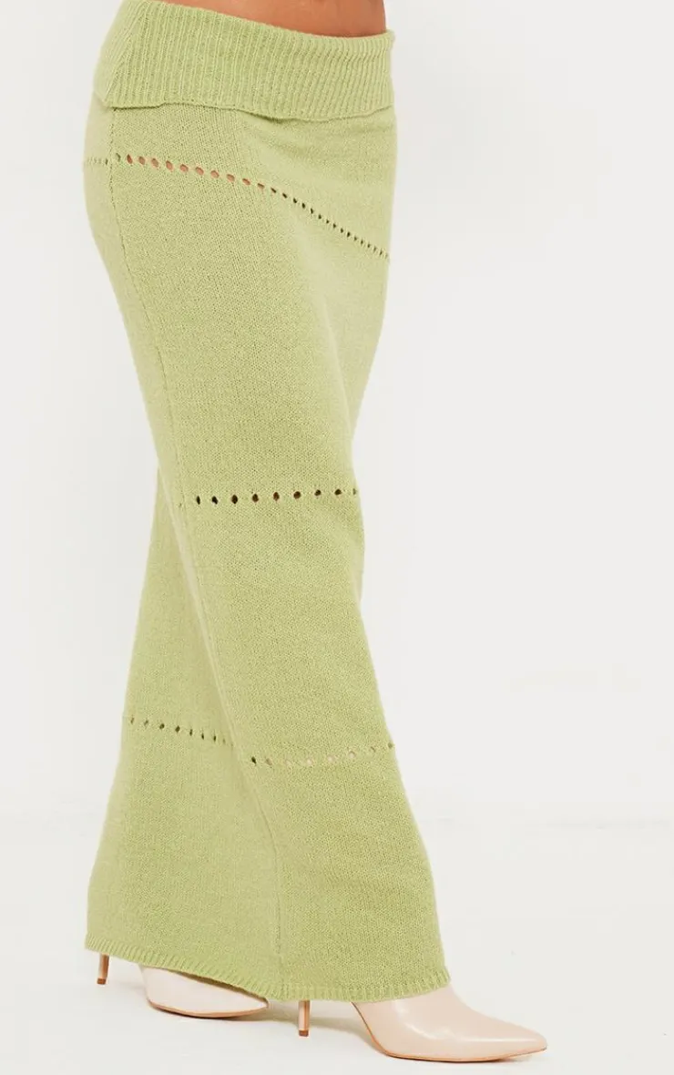 Hot PrettyLittleThing Fold Over Knit Maxi Skirt Sage Green