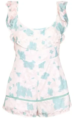 Sage Green Printed Frill Sleeve Romper