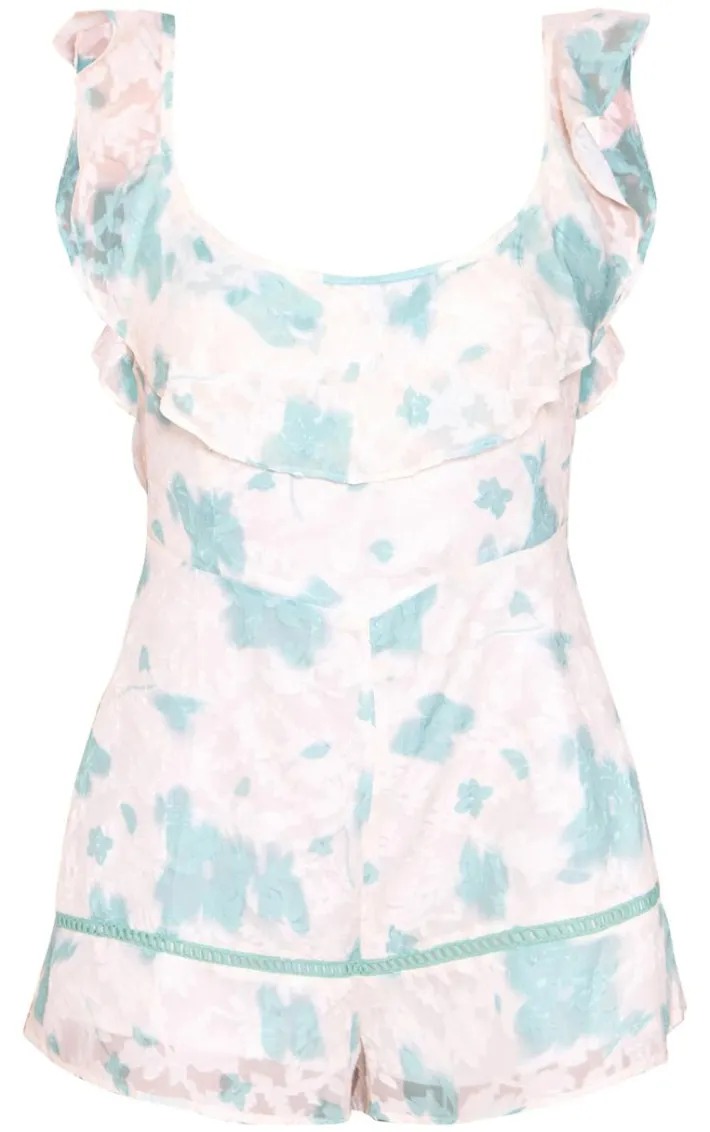Sage Green Printed Frill Sleeve Romper